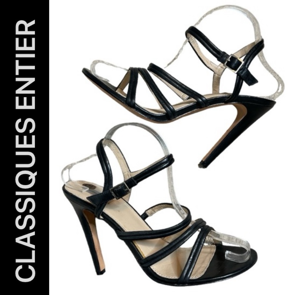 CLASSIQUES ENTIER BLACK LEATHER STRAPPY SIMONE LEA HEELED SANDALS **NWT**